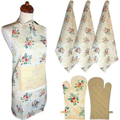 Home Elements Set zástěra chňapka s magnetem 3 utěrky Kytice