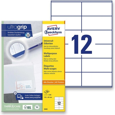 Avery Zweckform 3424 univerzální etikety 105,0 x 48,0 mm 1200 etiket bílé