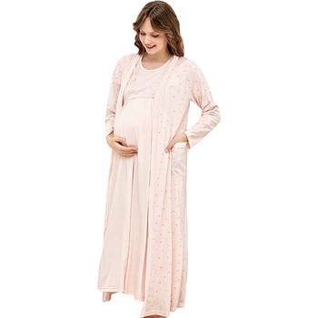 Image 1 of Розов комплект за бременни халат и нощница със сърца