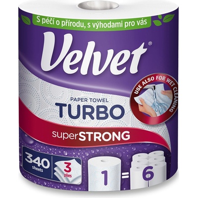 Velvet Turbo - papírové kuchyňské utěrky - 3vrstvé, návin 78 m, 340 útržků – Zboží Dáma