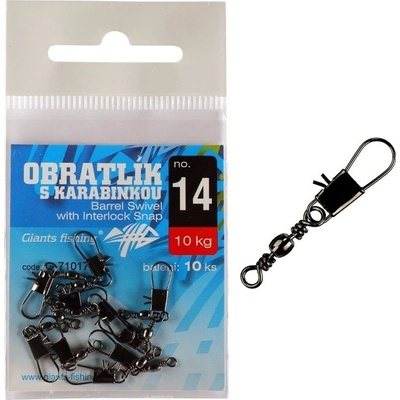 Giants Fishing Obratlík s karabínkou Barrel Swivel with Interlock Snap veľ.14 10 kg 10 ks