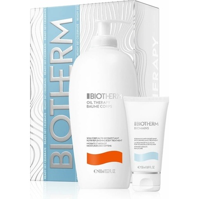 Biotherm Oil Therapy Baume Corps tělové mléko s olejem 400 ml + Biotherm Lait Corporel Biomains hydratační krém na ruce 50 ml kosmetická sada