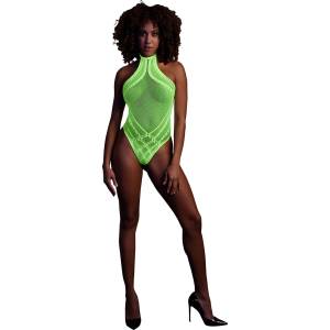 Ouch! Glow in the Dark Body with Halter Neck Neon Green XL-4XL