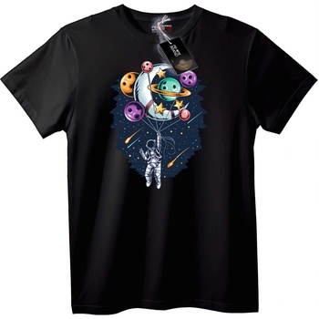 NOONEBRAND Тениска Космонавт с Космически Балони - 6XL, Black