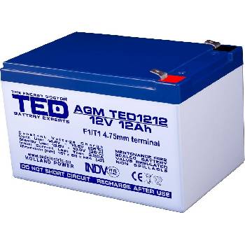 TED Electric Оловна Батерия TED ELECTRIC, 12V, 12Ah, 152/ 98/ 96 mm, AGM (TED-12V-12-AGM)