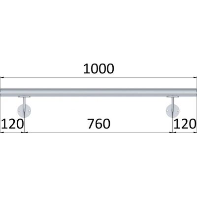 Madlo 1000mm / broušená nerez K320 / AISI316 set: 2ks úchyt, madlo D=42,4mm s ukončením