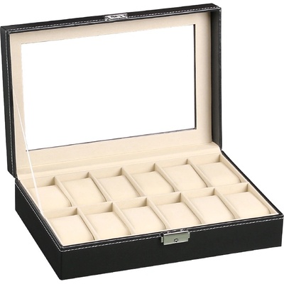 Черна кожена кутия за 12 часовника | КУТИИ ЗА ЧАСОВНИЦИ