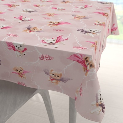 Biante Dětský bavlna čtvercový ubrus Sandra SA-650 Psí superhrdinové na starorůžovém 150x150 cm