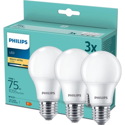 Philips 3x LED žárovka E27 A60 10W = 75W 1055 lm 2700K teplá bílá