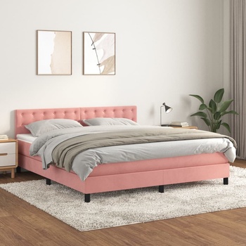 vidaXL Боксспринг легло с матрак, розово, 180x200 см, кадифе (3141562)