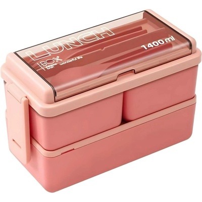Dvojitý lunchbox, nádoba na jídlo - Růžová/1400ml KP38299