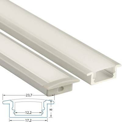 ML-761.010.43.1 Vestavný hliníkový profil VO, 23x8 mm, mléčný difuzor, komplet, 1 m