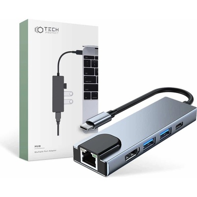 Tech-Protect USB-C Hub 5in1 v3 - USB-C хъб за свързване на допълнителна периферия за компютри и лаптопи с USB-C порт (тъмносив) (THP808GRY)