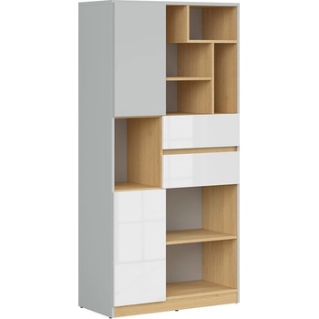 Шкаф с рафтове и чекмеджета Nandu REG2D2S дъб и бял лак