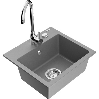 Mexen Milo кухненска мивка от гранит с 1 камера с кухненски смесител Telma, сив - 6505-71-670200-00 (6505-71-670200-00)