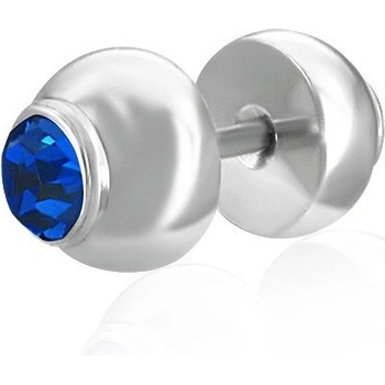 Šperky eshop Fake plug do ucha z ocele vsadený modrý zirkón I1.10