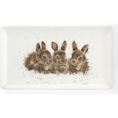 porcelánový talířek servírovací Daisy Rabbits s králíčky obdélník 20x11cm