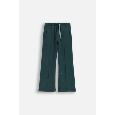 COCCODRILLO Slim fit tepláky zelené s rozšiřitelnou nohavicí a ozdobnými kamínky