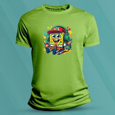 Sandratex dětské tričko s potiskem Barevný SpongeBob Lime