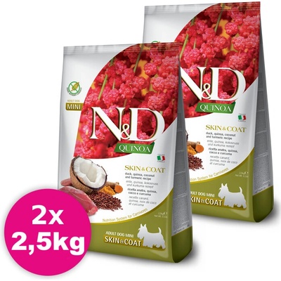 N&D Dog Quinoa GF Adult Mini Skin & Coat Duck & Coconut 2 x 2,5 kg
