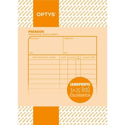 Optys 1096 Paragon zjednodušený daňový doklad A6 samopropisovací číslovaný 3 x 25 listů – Hledejceny.cz