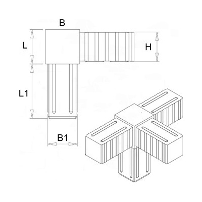 Plastová spojka - 4-nohý kus do profilu 25x25x2mm