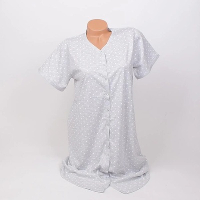 Нощница за бременни в светлосив меланж с точки и копчета