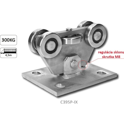Vozík PICCOLO (67x67mm) pre brány do 300 kg/4,5 m, AISI 304