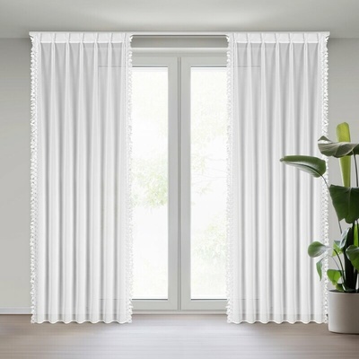 Takoy Bílá záclona z šifonu zdobená aplikací 80x270 cm (uvedený rozměr je hotový) systém flex - LORETA-HF-478631 | 80 x 270 cm