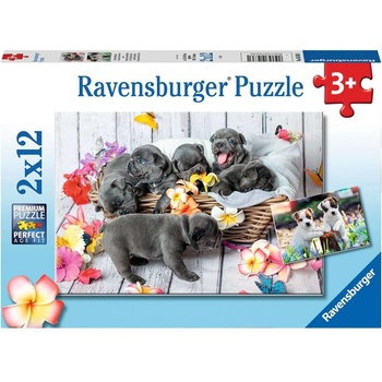 Ravensburger Детски пъзел Ravensburger от 2 x 12 части - Малки кученца (5636)