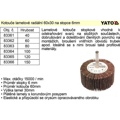 Yato Brusky kotouč lístkový radiální 60 x 30 x 6 mm P80 YT-83363