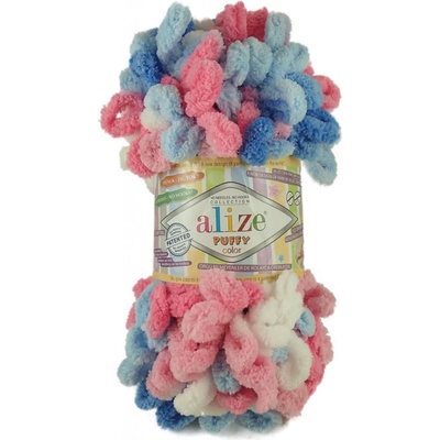 Alize Příze Puffy color 6525 růžovo-modro-bílá