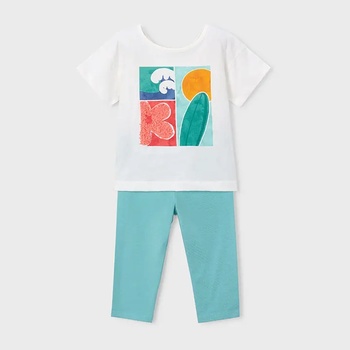 Mayoral Комплект клин къс синьозелен и бяла тениска за мини момиче Mayoral