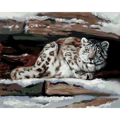 ZUTY Malování podle čísel SNĚŽNÝ LEOPARD V ÚKRYTU D RUSTY RUST Rozměr 80 x 100 cm Rámování bez rámu a bez vypnutí plátna