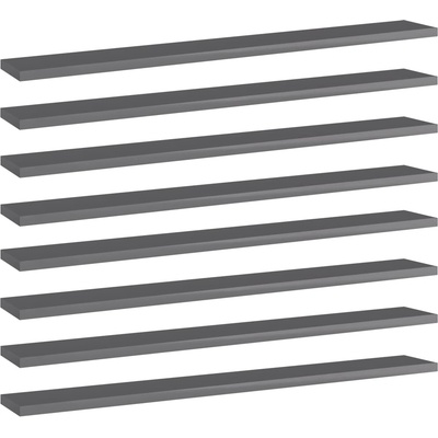 vidaXL Рафтове за етажерка, 8 бр, сив гланц, 80x10x1, 5 см, ПДЧ (805297)