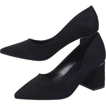 Image 1 of Дамски велурени обувки в черно с висок ток и златист елемент