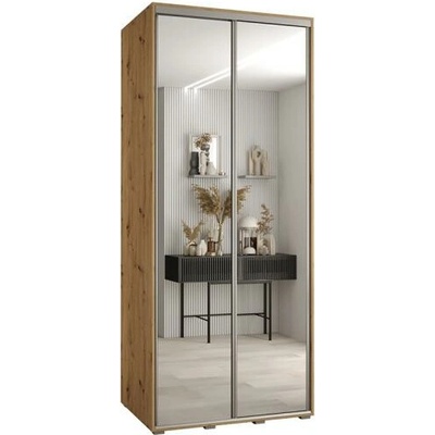 DobreSny Davos s posuvnými zrcadlovými dveřmi 100 cm dub artisan / stříbrné pojezdy