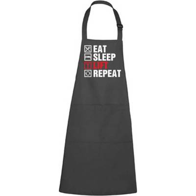 Dobrý Triko Zástěra s potiskem Eat sleep lift Antracitová