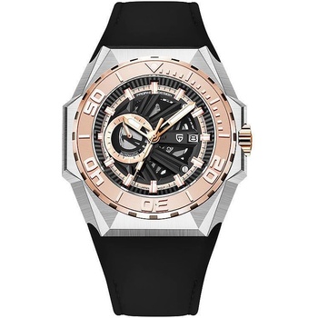 Pagani Мъжки часовник Pagani Design Appose, Автоматичен, Естествена кожа, Черен / Розово злато (PD-YS007-BLACK-GOLD)