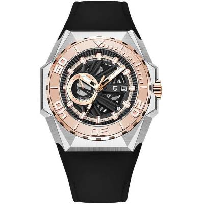 Pagani Мъжки часовник Pagani Design Appose, Автоматичен, Естествена кожа, Черен / Розово злато (PD-YS007-BLACK-GOLD)