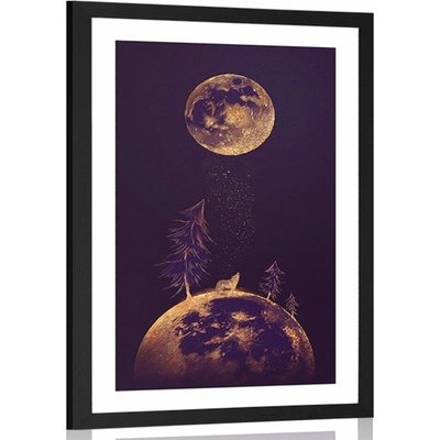 Plakát s paspartou tajemný les v říši planet - 20x30 white