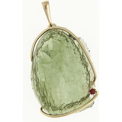 My Moldavite Zlatý přívěsek s přírodním vltavínem a granátem 1767-2