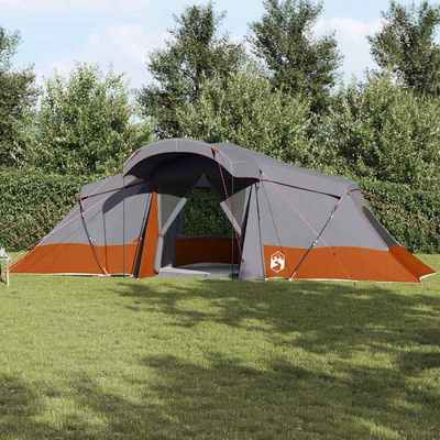 vidaXL Семейна палатка с покрив Сив и оранжев 721 x 335 x 212 см (4100672)