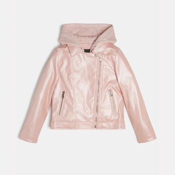Image 1 of GUESS Стилно кожено яке в розово за момиче с качулка Guess
