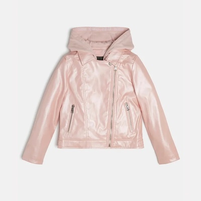 GUESS Стилно кожено яке в розово за момиче с качулка Guess