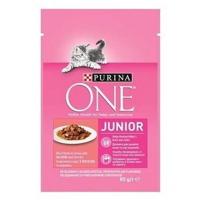PURINA ONE Junior mini filetky s lososom a mrkvou v šťave 85g