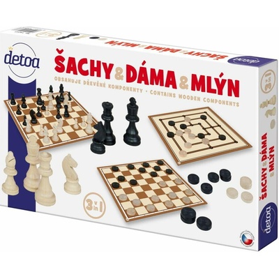 Šachy a dáma dřevo hra v krabici 35x23x4cm