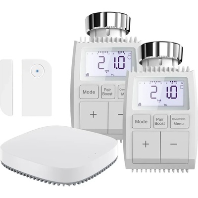 Xmart К-т за умно управление на отоплението в дома и офиса, 2 бр. Смарт Термоглави, Контролен Gateway, Сензор за прозорец, ZigBee 3.0, 12792 (12792)