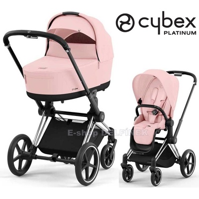 Cybex Priam Chrome Black 2v1 + korba Peach Pink 2025