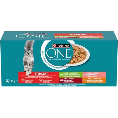 Purina ONE Sterilcat výber mokrého krmiva pre mačky - kuracie, hovädzie, losos, morčacie 2 x (40 x 85 g)